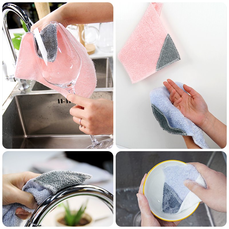 Household Dishes Kitchen Towel bamboo fiber Cleaning Cloth Non-scraft Scrubber Hot Sale Factory Wholesale