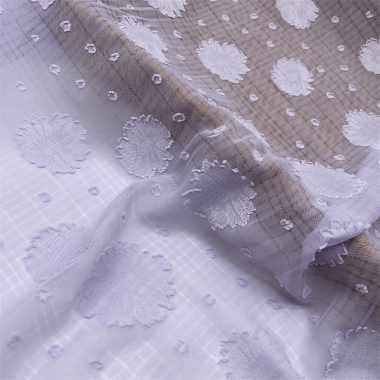 Factory sale tulle fabric wholesale 100% polyester jacquard chiffon pure colour fabric for Women's clothing fabric