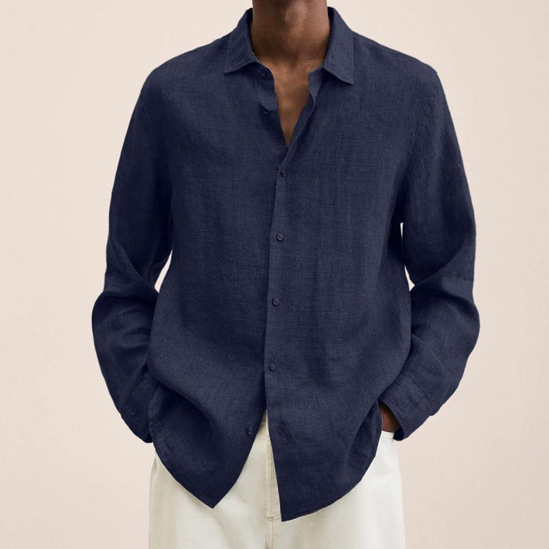 High Quality Simple Plain Long Sleeve Men's Shirts Custom Blank Oversized Loose Cotton Linen Casual Shirt For Men