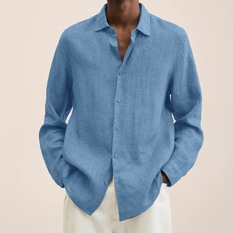 High Quality Simple Plain Long Sleeve Men's Shirts Custom Blank Oversized Loose Cotton Linen Casual Shirt For Men