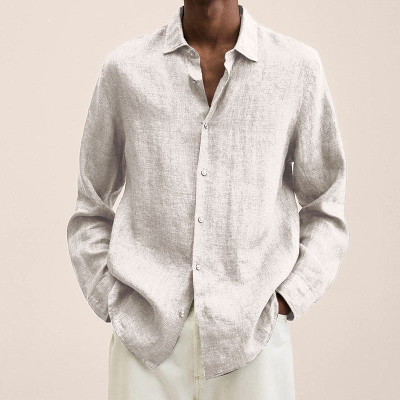 High Quality Simple Plain Long Sleeve Men's Shirts Custom Blank Oversized Loose Cotton Linen Casual Shirt For Men