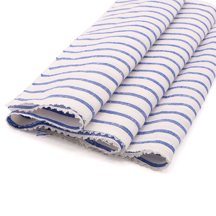 100% linen blue and white stripe yarn dyed fabric