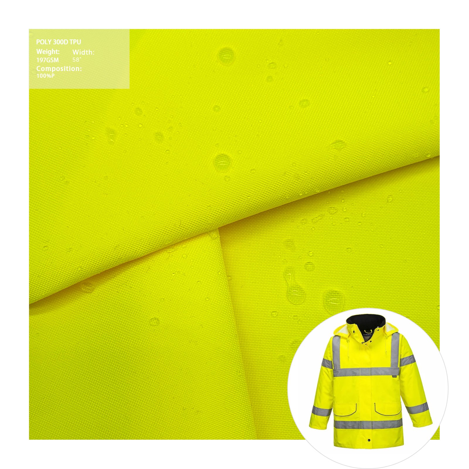 Cheap yellow safe outdoor crepe work fabric 100% polyester oxford 300D fabric with parka rain coat