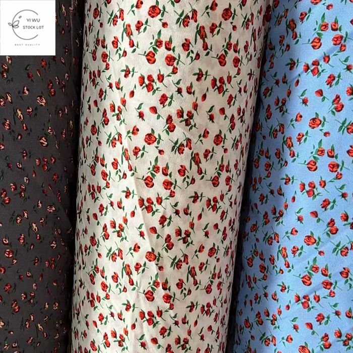 Hot selling high quality gradient chiffon pearl floral print fabric stock lot clothing