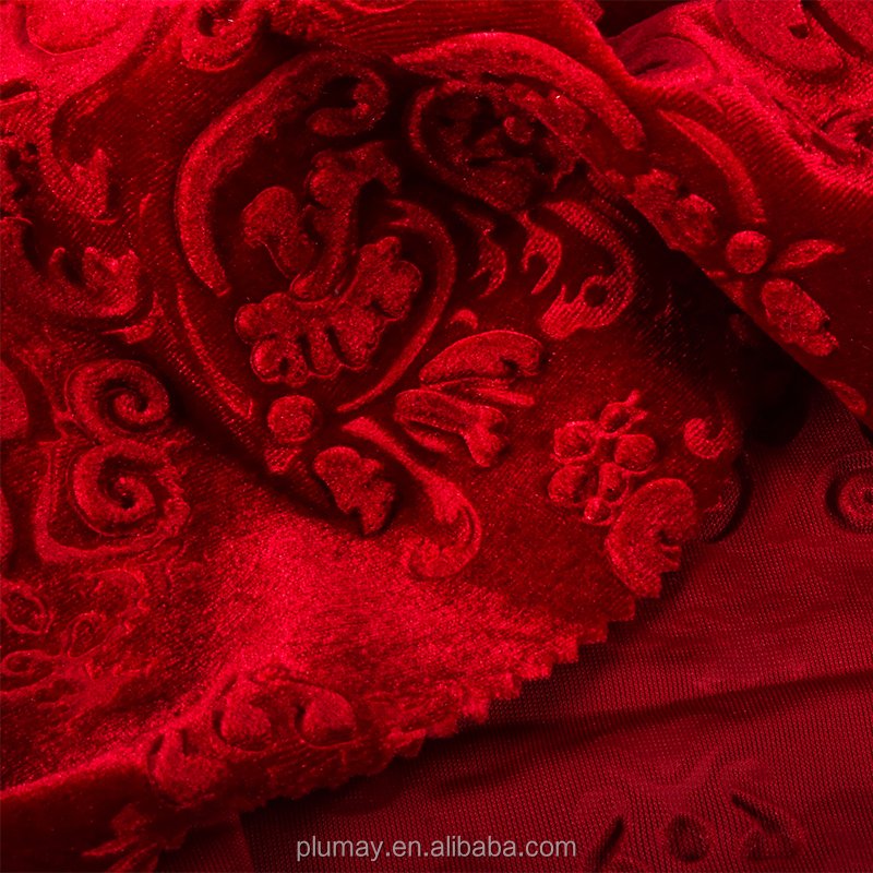 velvet fabric 95% Polyester 5% Spandex furniture 3d embossed New printing Chinese style flower design for sofa clothing textile
