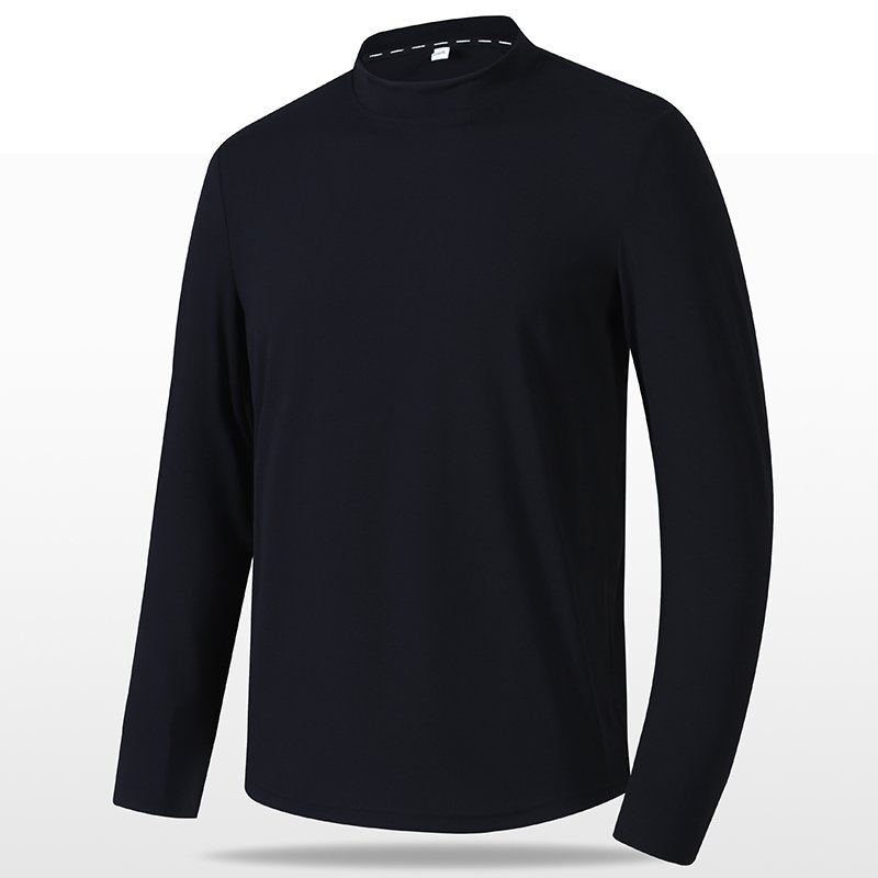 OEM/ODM High Quality Cotton Spandex Men's Long Sleeve T-Shirt High Neck Oversized Fit Custom Logo Solid Knitted Clothing Gym Use