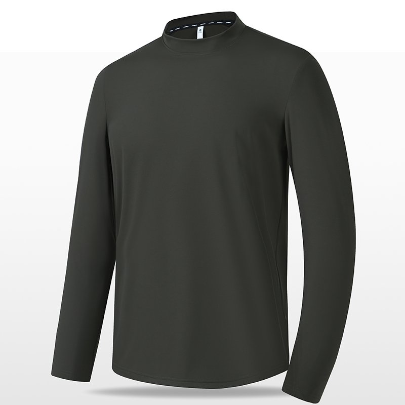 OEM/ODM High Quality Cotton Spandex Men's Long Sleeve T-Shirt High Neck Oversized Fit Custom Logo Solid Knitted Clothing Gym Use