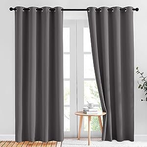 Natural Linen Curtains 84 inch Long 2 Panels Set, Grommet Top Thick Linen Burlap Semi Sheer Vertical Drapes