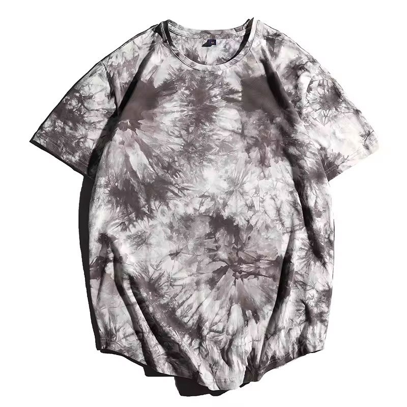 High Quality Stylish Tie Dye O-Neck Loose Casual Regular Loose Fit Sized Short Sleeved Cotton Fabric with Print For Men 2024