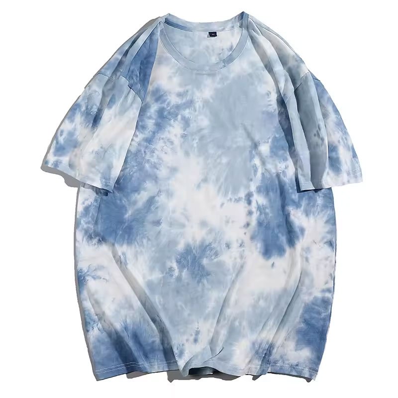High Quality Stylish Tie Dye O-Neck Loose Casual Regular Loose Fit Sized Short Sleeved Cotton Fabric with Print For Men 2024