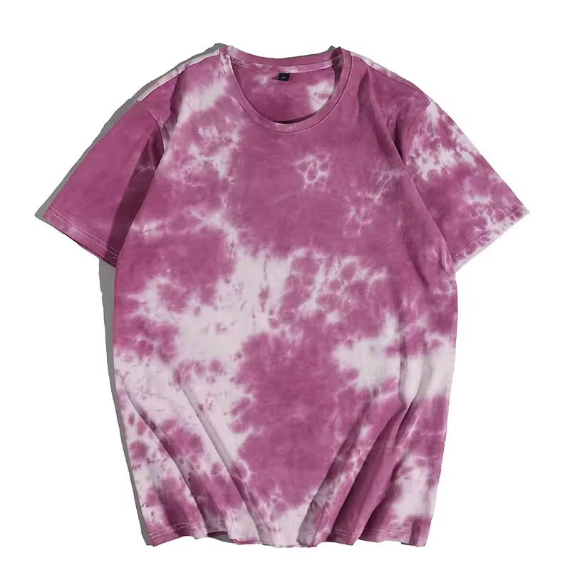 High Quality Stylish Tie Dye O-Neck Loose Casual Regular Loose Fit Sized Short Sleeved Cotton Fabric with Print For Men 2024