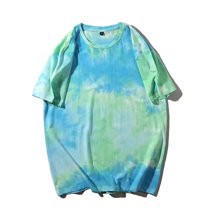High Quality Stylish Tie Dye O-Neck Loose Casual Regular Loose Fit Sized Short Sleeved Cotton Fabric with Print For Men 2024