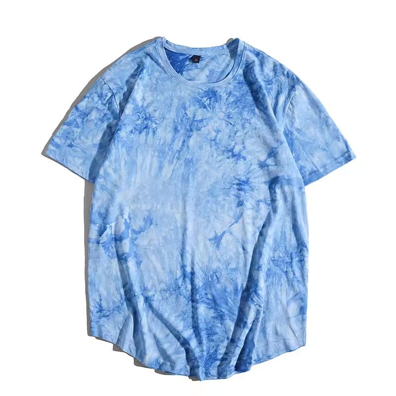 High Quality Stylish Tie Dye O-Neck Loose Casual Regular Loose Fit Sized Short Sleeved Cotton Fabric with Print For Men 2024