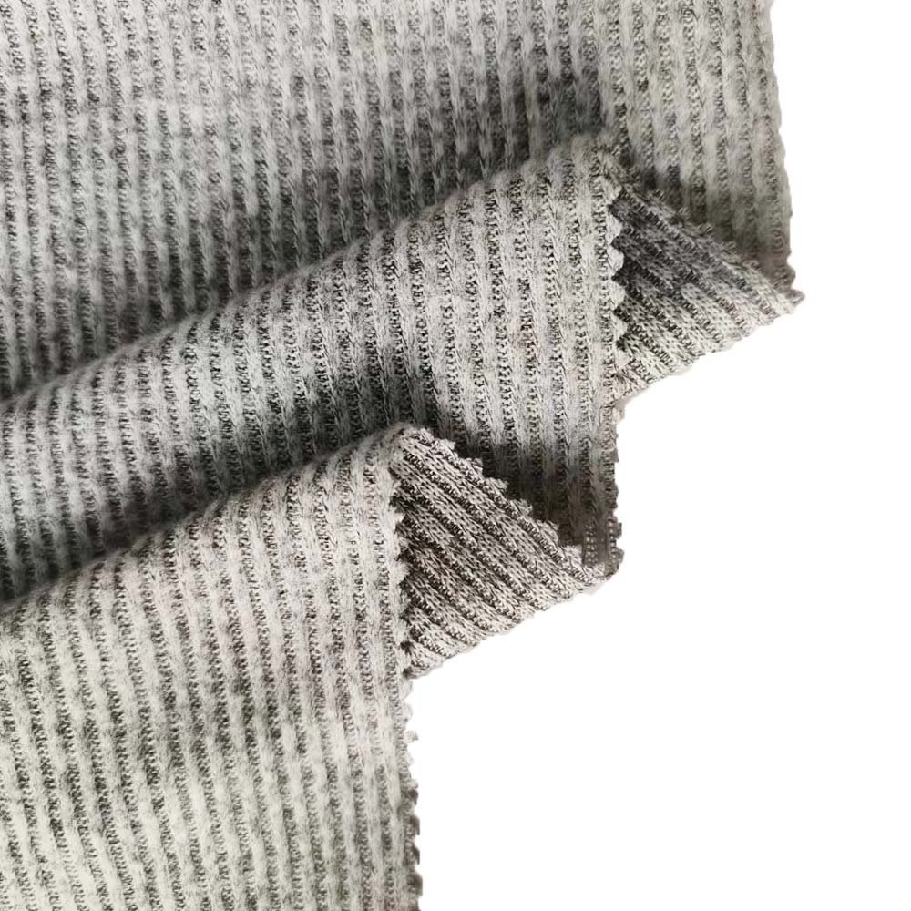 Hot sale OEM/ODM 2*2 soft melange RIB polyester spandex fleece Rib knitted Fabric Fashion Woman