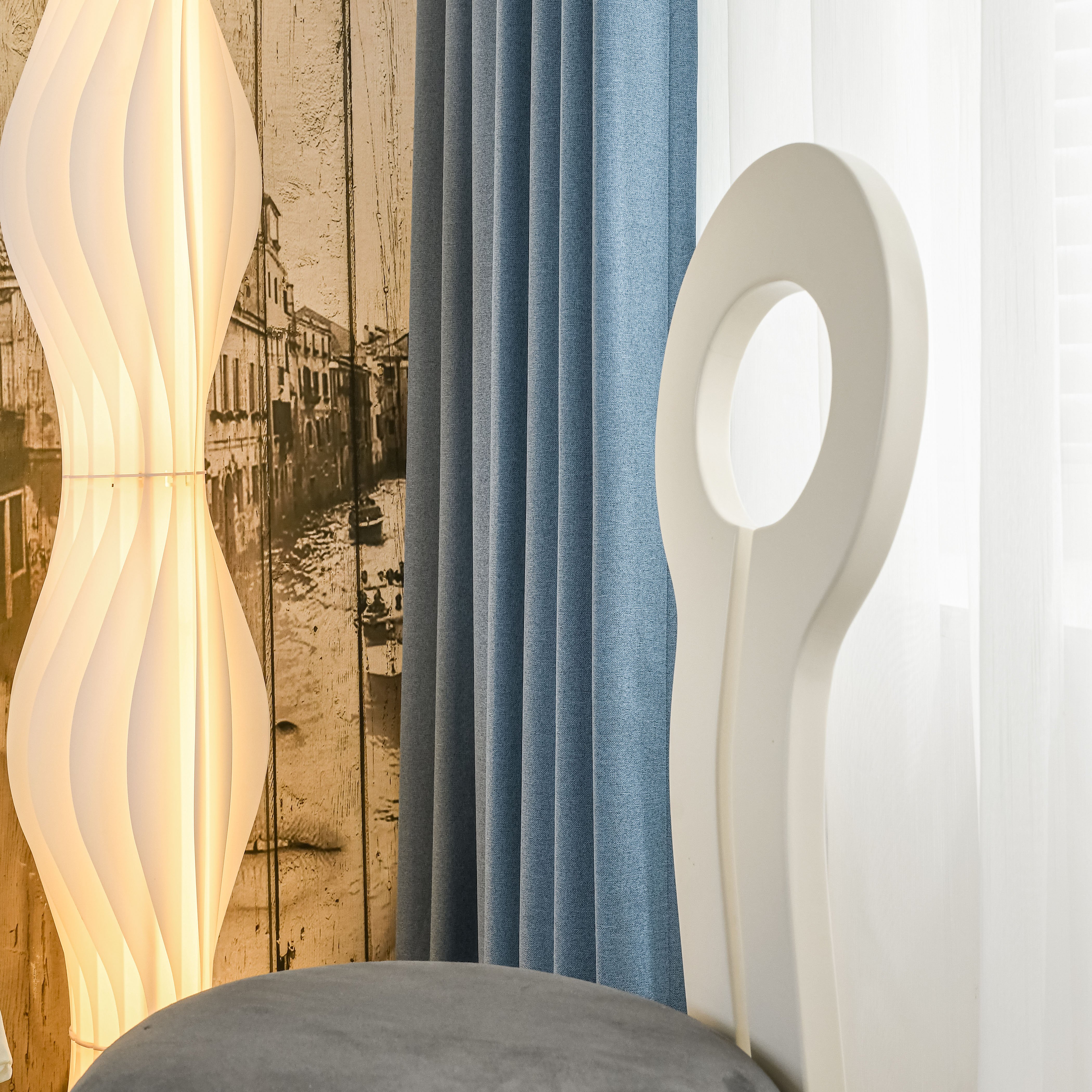 Factory direct sell Double sided Cotton like linen fabric blackout curtain for living room ready made smart curtain 99% blackout