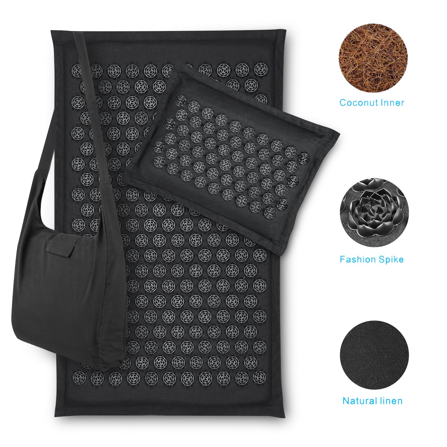 Harbour Natural Linen Eco Coconut Acupressure Mat Foot Massage Acupuncture Mat and Pillow Set