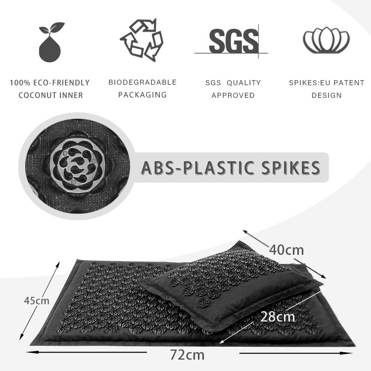 Harbour Natural Linen Eco Coconut Acupressure Mat Foot Massage Acupuncture Mat and Pillow Set