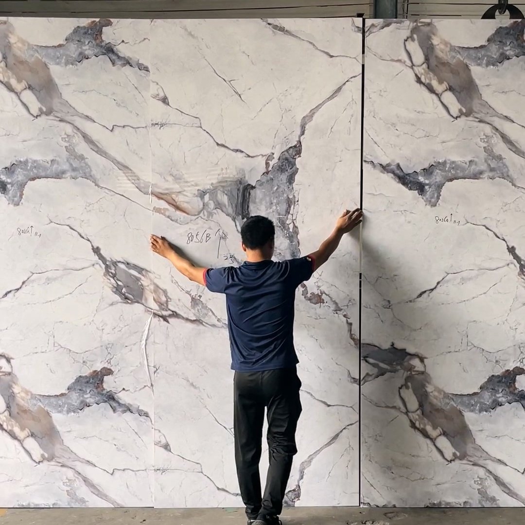 1.2m Carbon Rock Board Eco-friendly High Glossy Marble Seamless Flexible Bamboo Fiber Wall Sheet for Interior Decoration