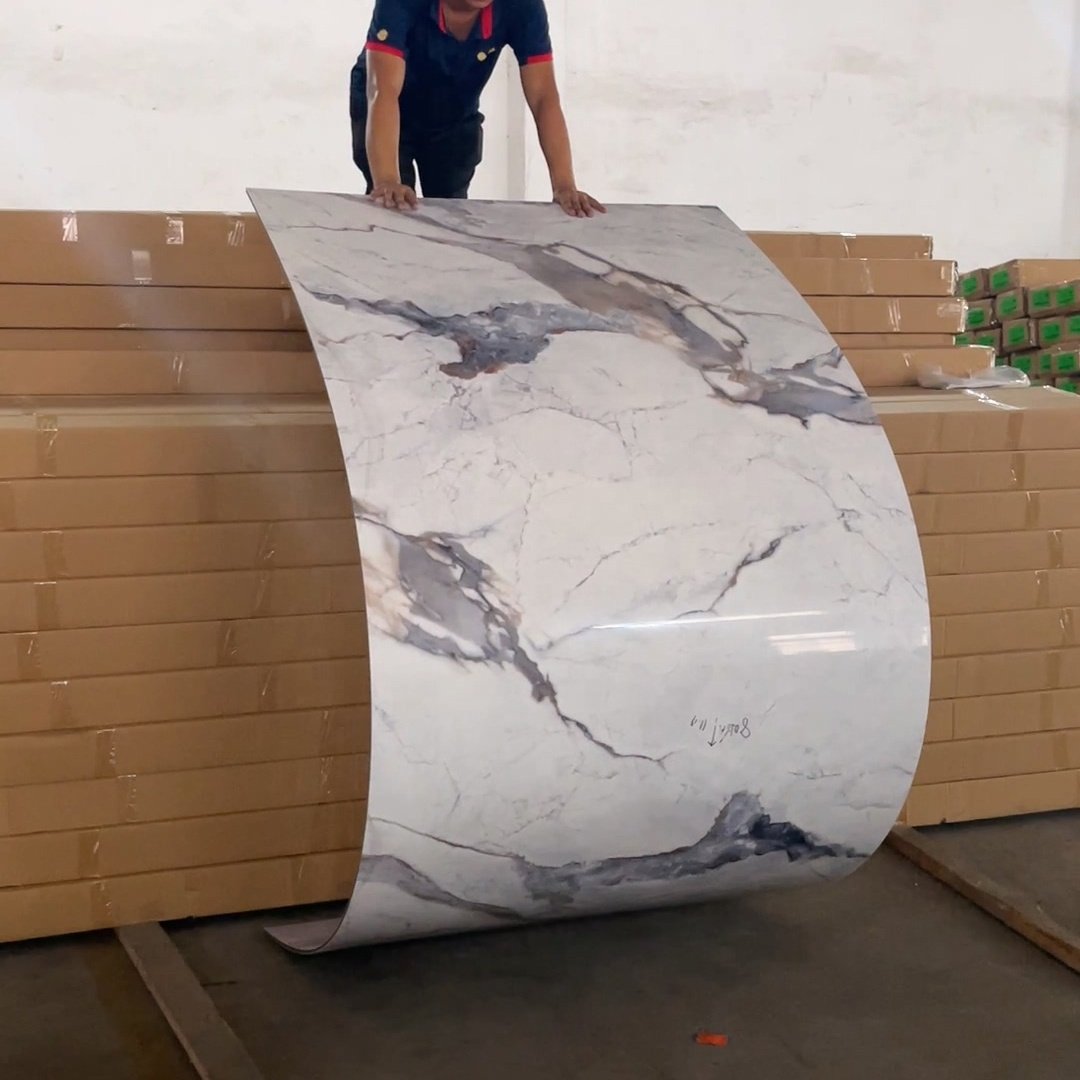 1.2m Carbon Rock Board Eco-friendly High Glossy Marble Seamless Flexible Bamboo Fiber Wall Sheet for Interior Decoration
