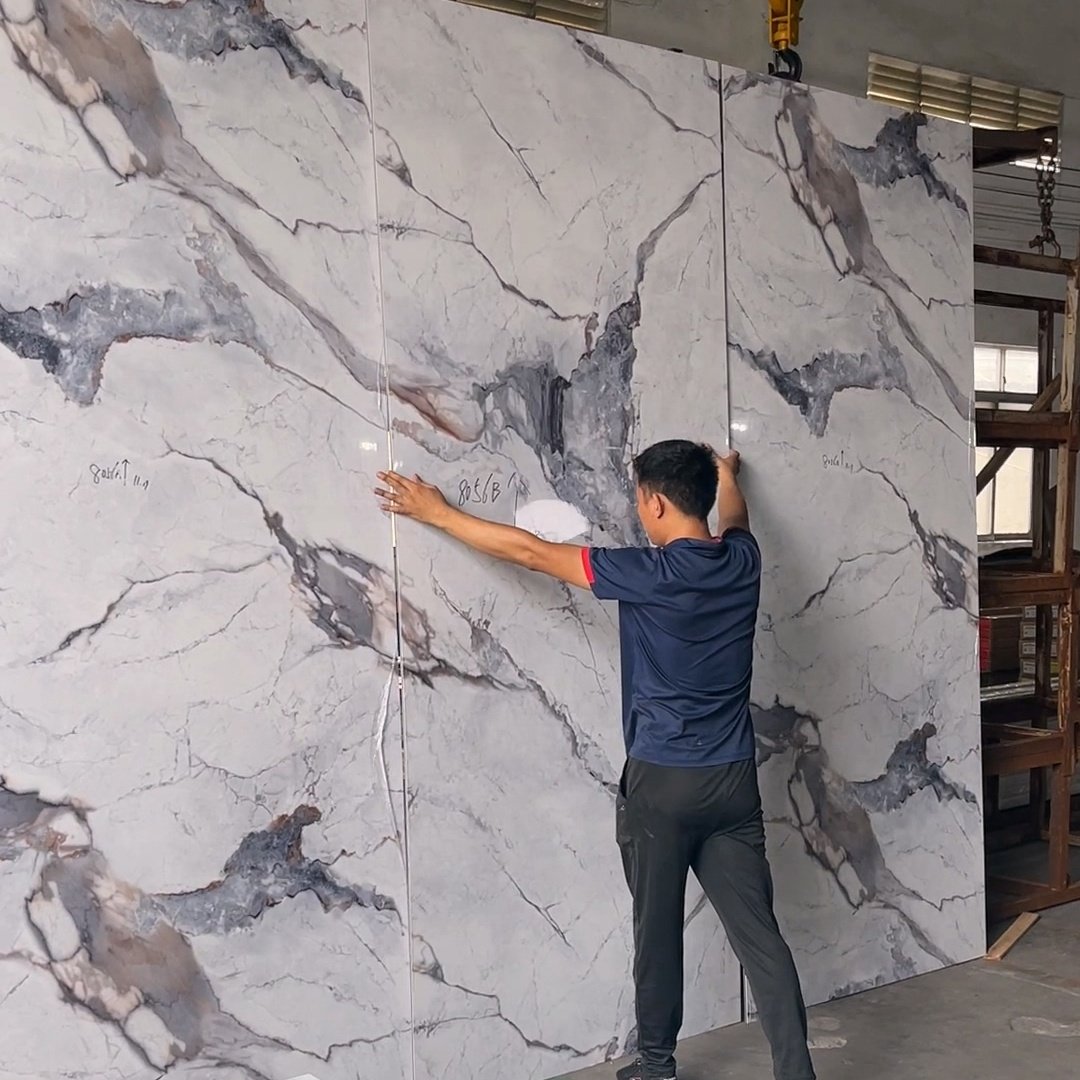 1.2m Carbon Rock Board Eco-friendly High Glossy Marble Seamless Flexible Bamboo Fiber Wall Sheet for Interior Decoration