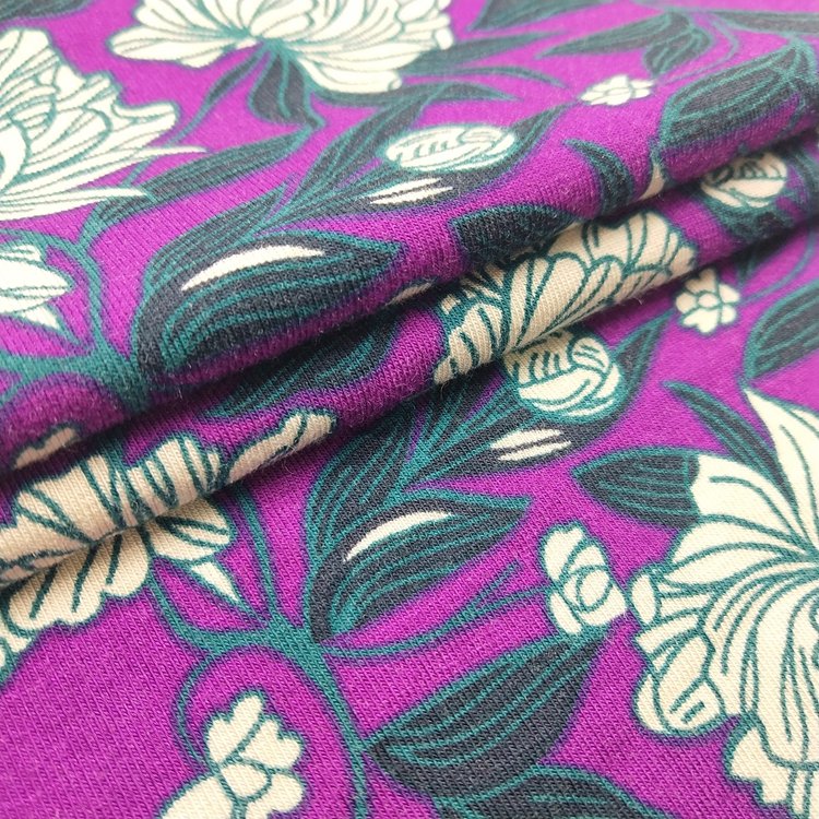 Organic 95 bamboo 5% spandex big flower print jersey knit fabric wholesale