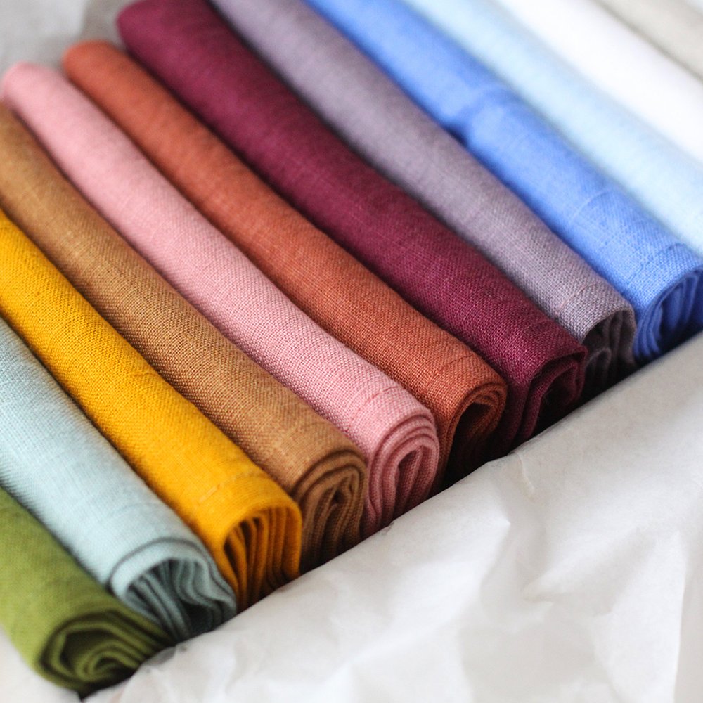 Washable Natural Solid Color 100% Linen Napkin Custom French Flax fabric embroidered LOGO Pure Linen cotton placemat wedding