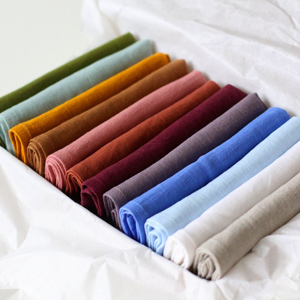 Washable Natural Solid Color 100% Linen Napkin Custom French Flax fabric embroidered LOGO Pure Linen cotton placemat wedding