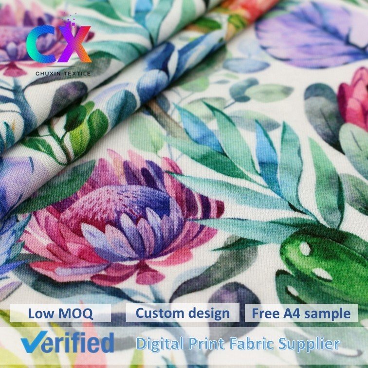 Custom design soft big chrysanthemum floral digital print bamboo fabric knit jersey wholesale for garments
