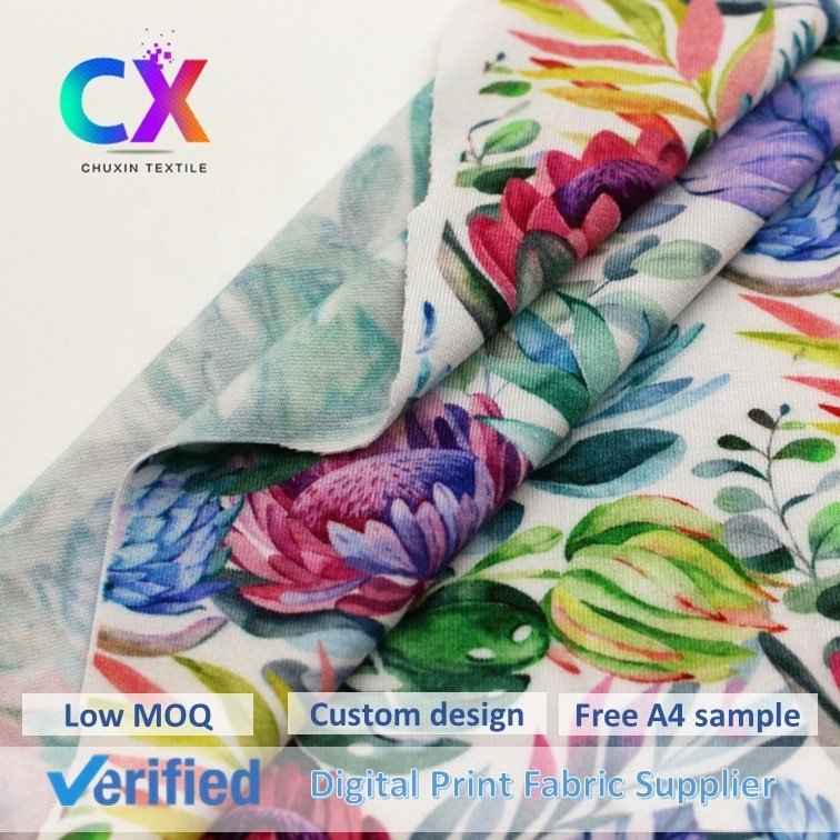 Custom design soft big chrysanthemum floral digital print bamboo fabric knit jersey wholesale for garments