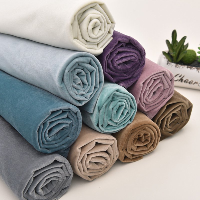Super soft korean garment purple ks velvet 92% polyester 8% spandex knit material fabric roll velour fabrics for clothing