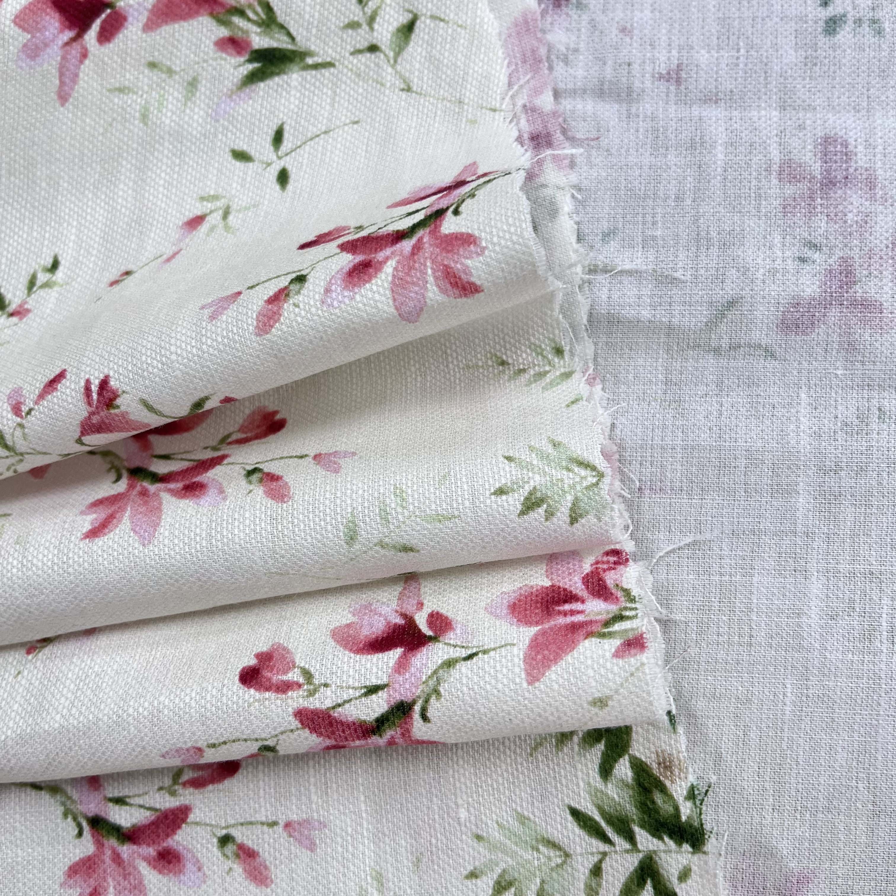 Custom printing 100% flax linen twill fabric floral pattern printed fabric nature soft for woman clothing