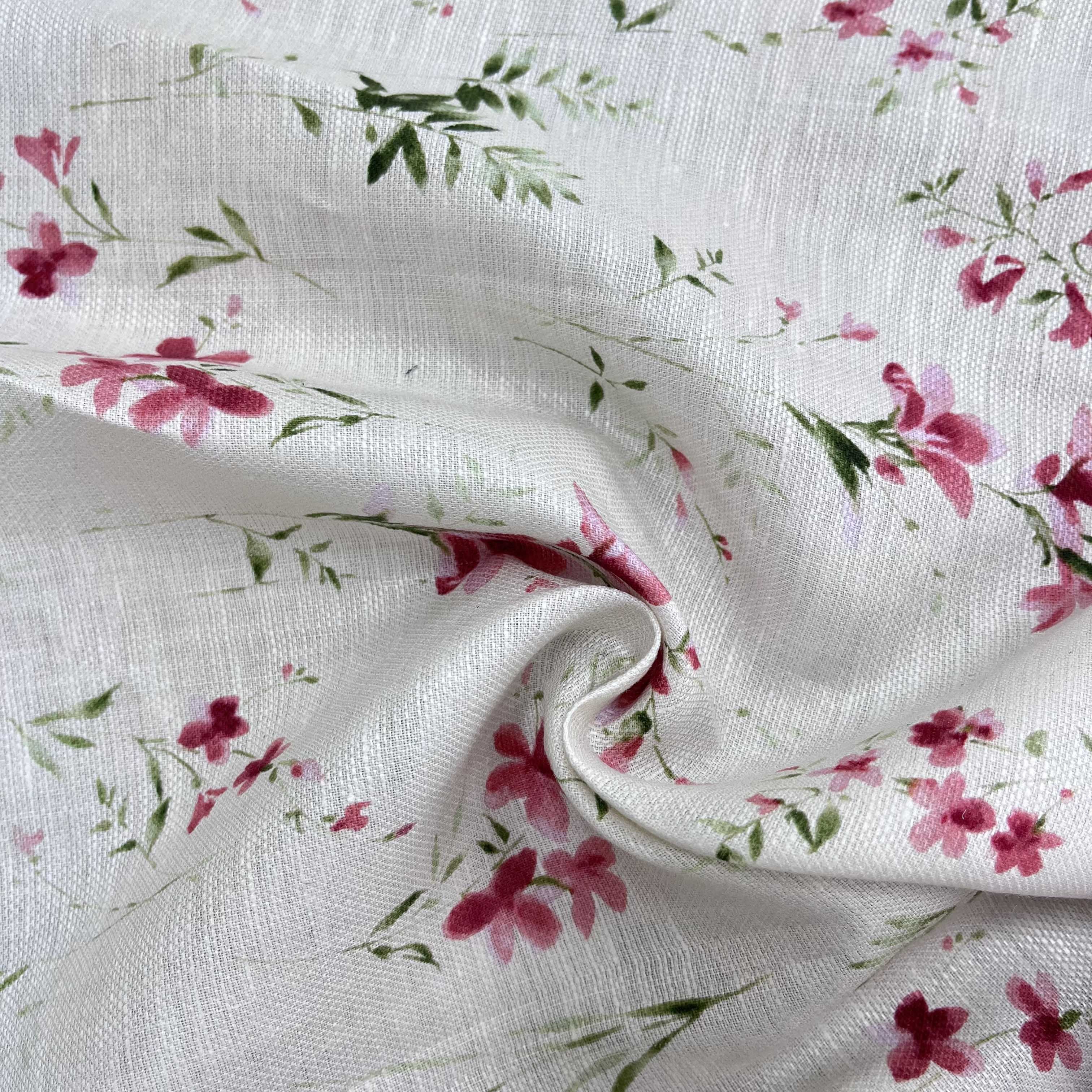 Custom printing 100% flax linen twill fabric floral pattern printed fabric nature soft for woman clothing