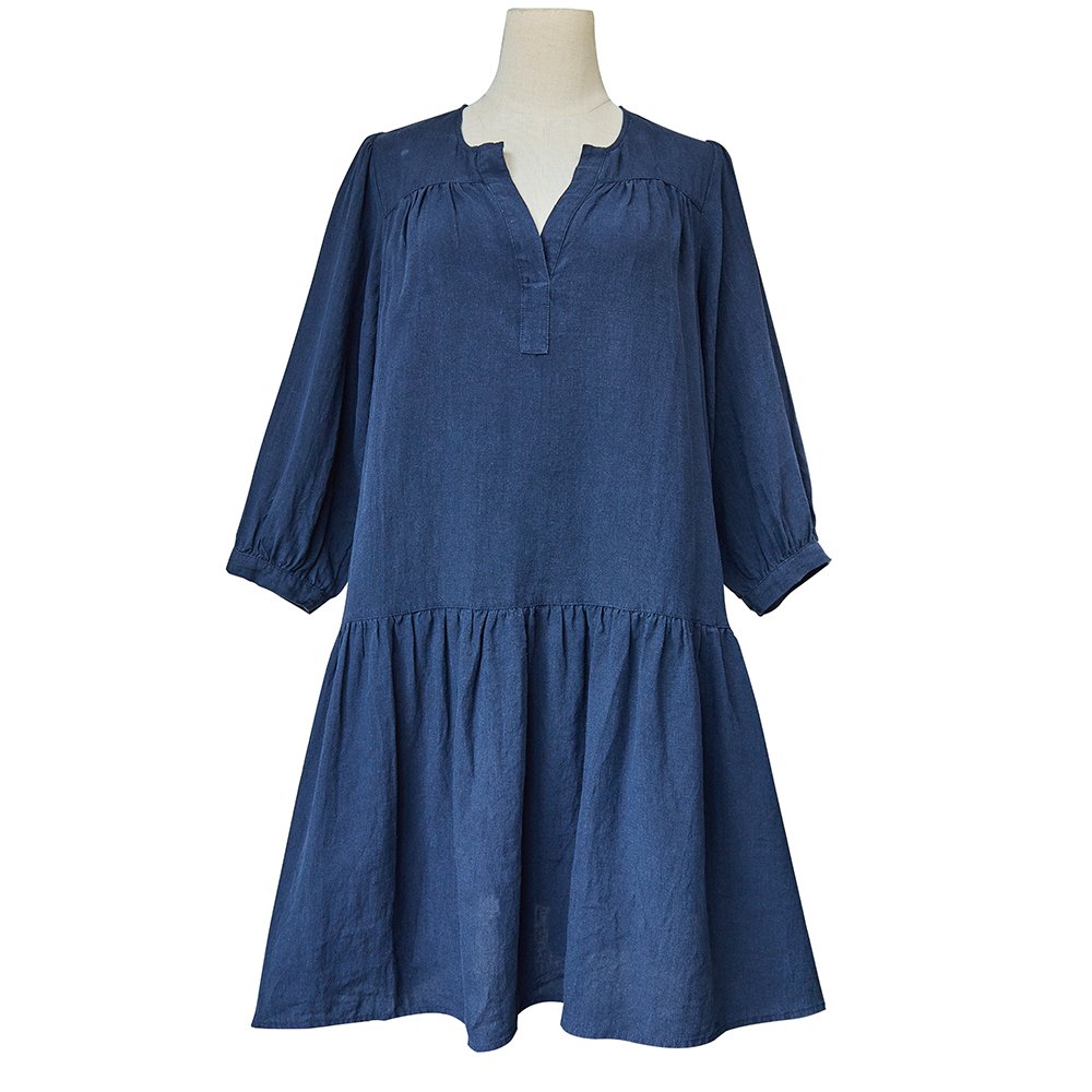 New 100% linen plus size autumn women casual comfortable Loose simple elegant daily solid color dresses