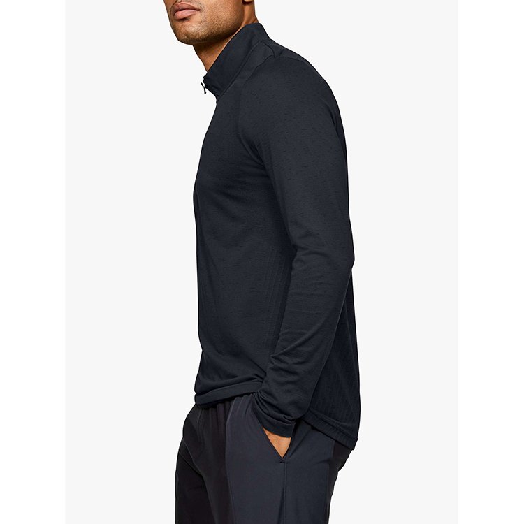 Bamboo Fabric Long Sleeve Black T-Shirt Men Seamless Half Zip Training Top T Shirt