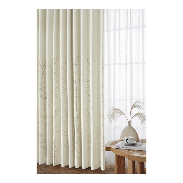 Thrifty Price Wholesale Chinese Style 3D Embroidered Floral Double Layer Window Beige Curtains Blinds For The Bed Room