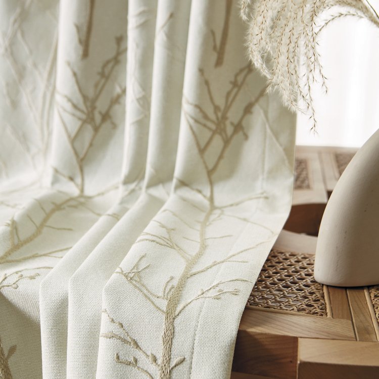 Thrifty Price Wholesale Chinese Style 3D Embroidered Floral Double Layer Window Beige Curtains Blinds For The Bed Room