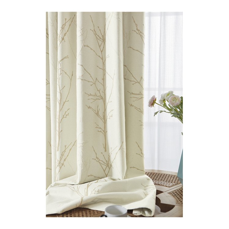 Thrifty Price Wholesale Chinese Style 3D Embroidered Floral Double Layer Window Beige Curtains Blinds For The Bed Room