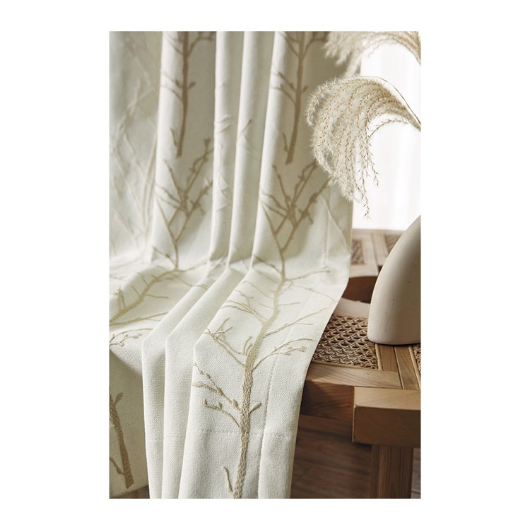 Thrifty Price Wholesale Chinese Style 3D Embroidered Floral Double Layer Window Beige Curtains Blinds For The Bed Room