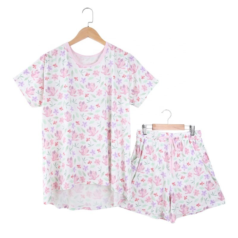 Extra Soft Girls/Women Summer Sleepwear Sets 95% Bamboo 5% Spandex Short Sleeve Tops and Short Pants Mommy Pajamas