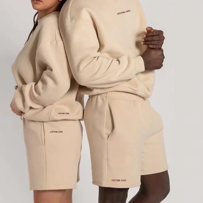 Custom Jumper sweat Suit Two Piece Short Set Men Clothing Fleece Sets Sweat Gym women Jogging two piece set