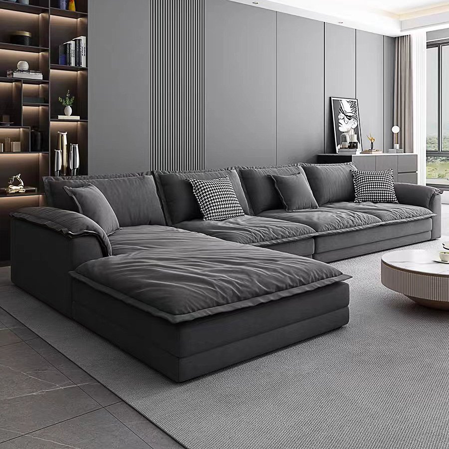 High Quality Comfortable Cozy Down White Black Velvet Linen Feather Fabric Sofa L Shaped Corner Modular Sofa