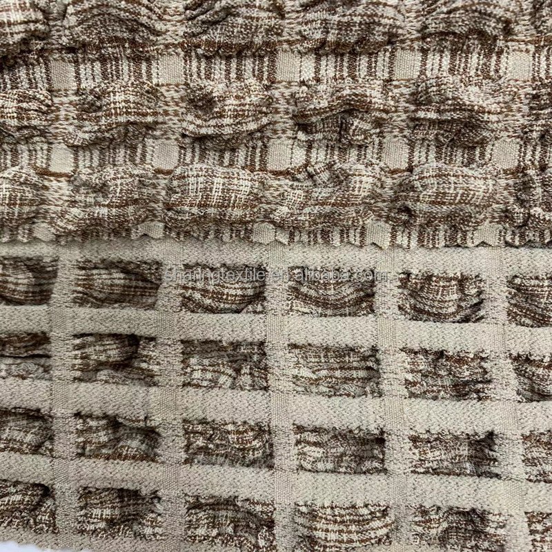 Bubble Woven Fabric Jacquard Large 3D Square Bubble Cloth Popcorn Walf Checks Elastic Jacquard Grid Concave Convex Sense Fabric