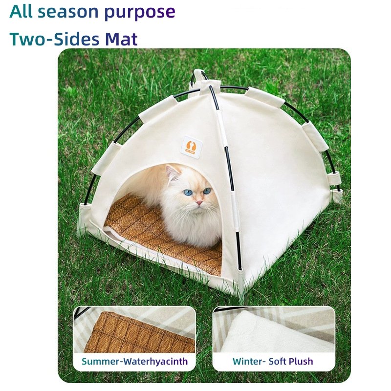 2023 New Design High Quality Outdoor Camping Semi Enclosed Sleeping Cat Dog All Season Pet Beds With Double Sides Mat