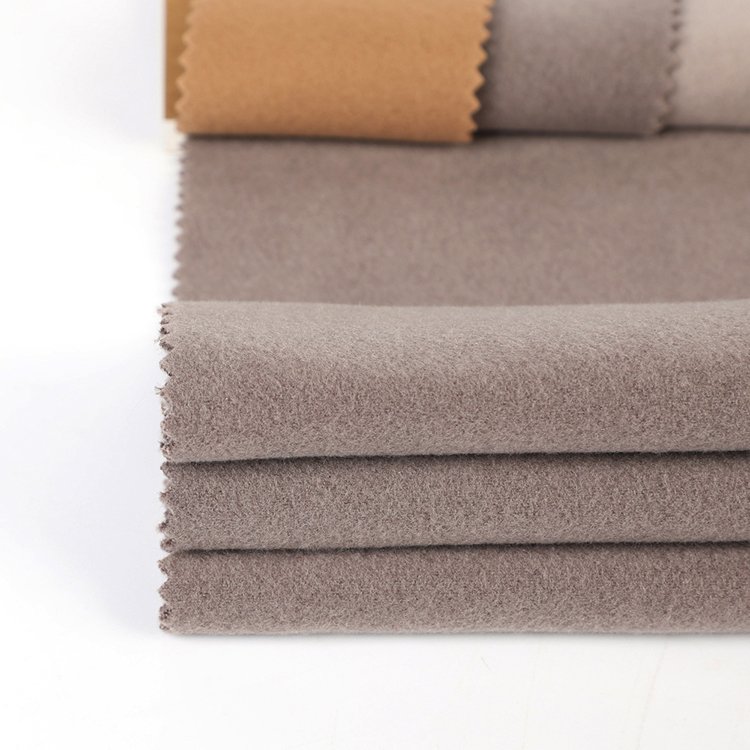 Sample supplied elegant thick outerwear brushed sanded 100% regenerated polyester knit plain grey flannel fabrics