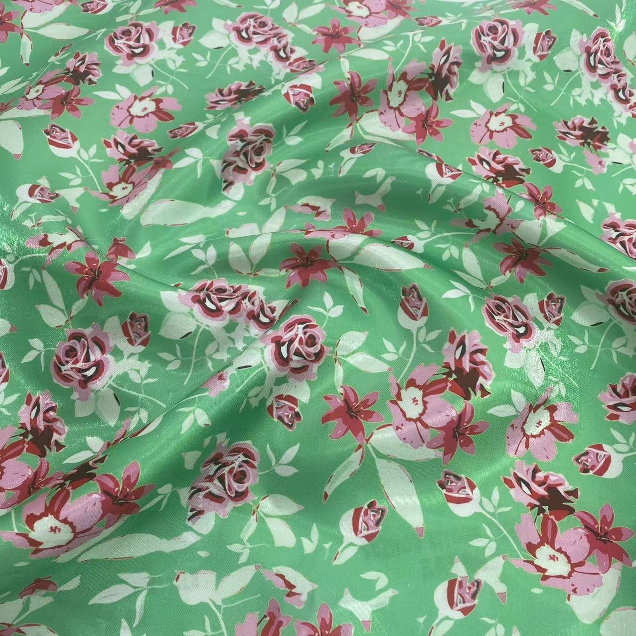 Wholesale satin silky organza fabric crystal shiny digital printing flowers organza fabric for dress shirt decoration