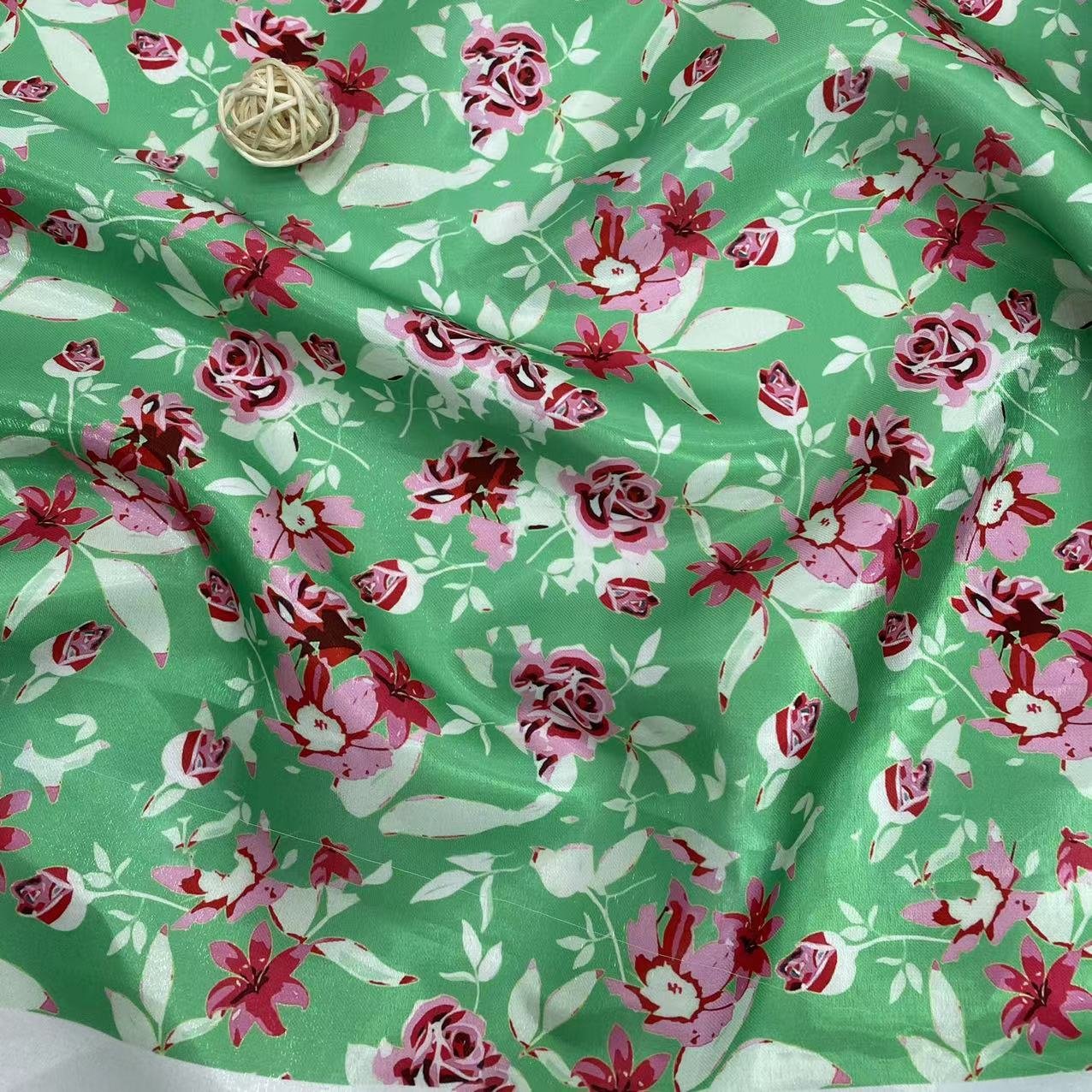 Wholesale satin silky organza fabric crystal shiny digital printing flowers organza fabric for dress shirt decoration