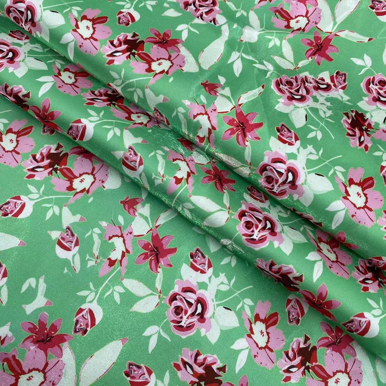 Wholesale satin silky organza fabric crystal shiny digital printing flowers organza fabric for dress shirt decoration