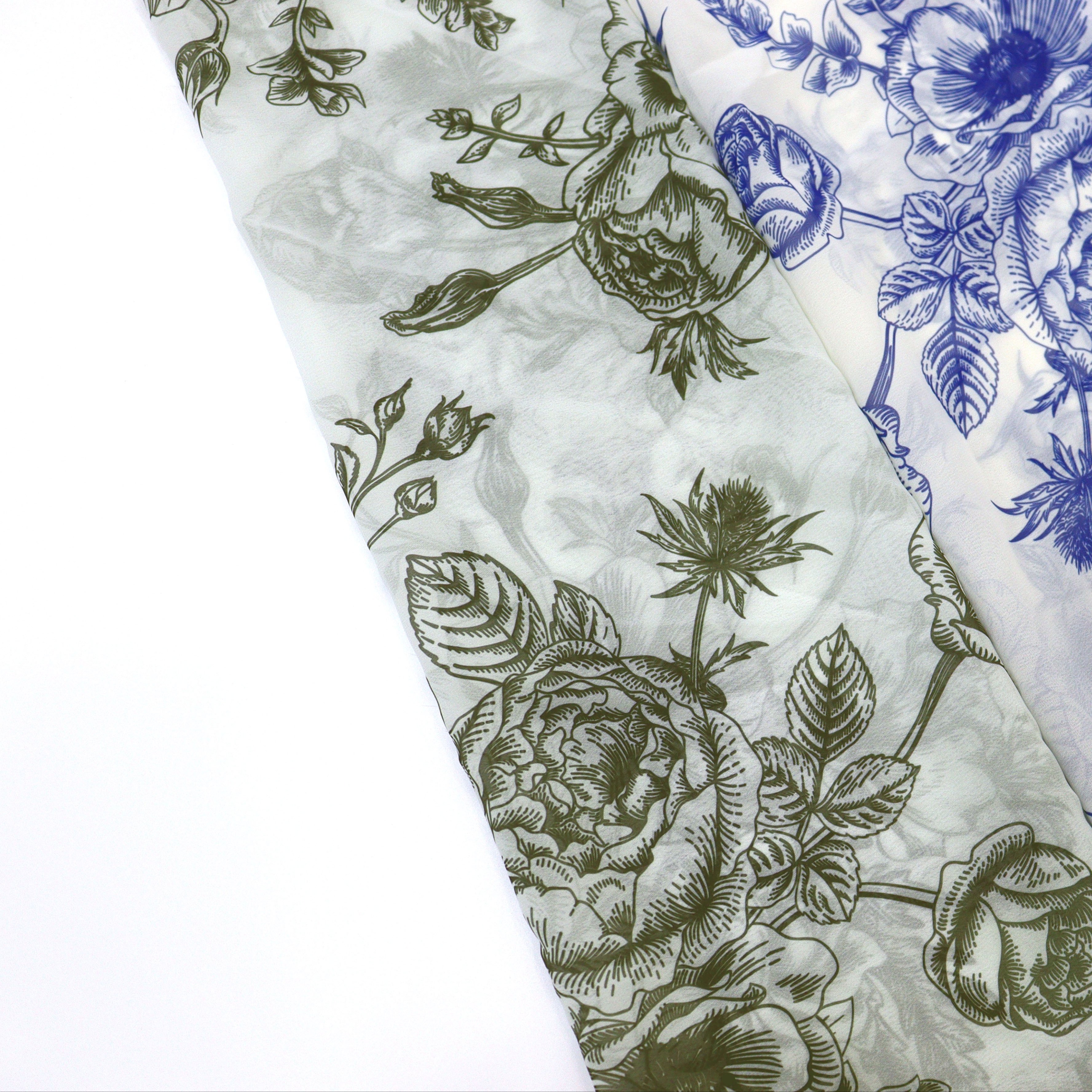 Blue chiffon drapery decorations 100% polyester fabric floral printing chiffon fabric for woman dress