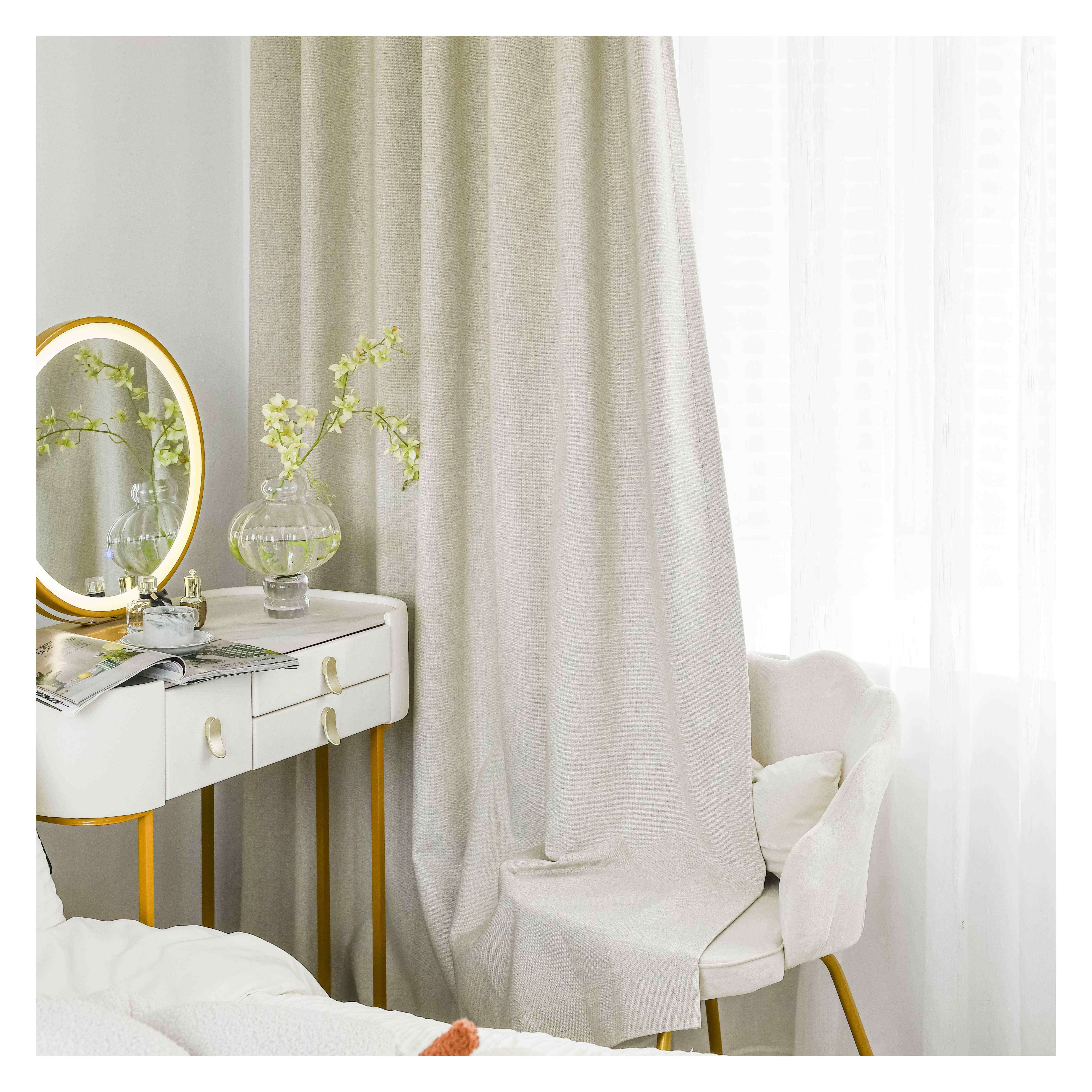 100% Polyester Double-Faced Linen Fabric Curtains-Full Blackout Plain Knitted Suede Fabric Both Sides Blackout-Packaged Rolls