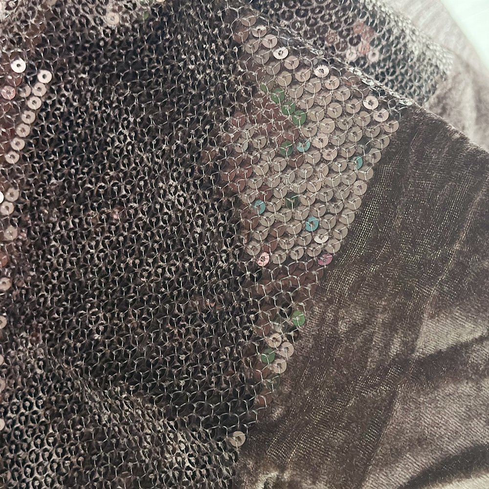 Wholesale Price Sexy Chocolate Brown Velvet Linen Sequin Lace Fabric For Ceremonial Dress
